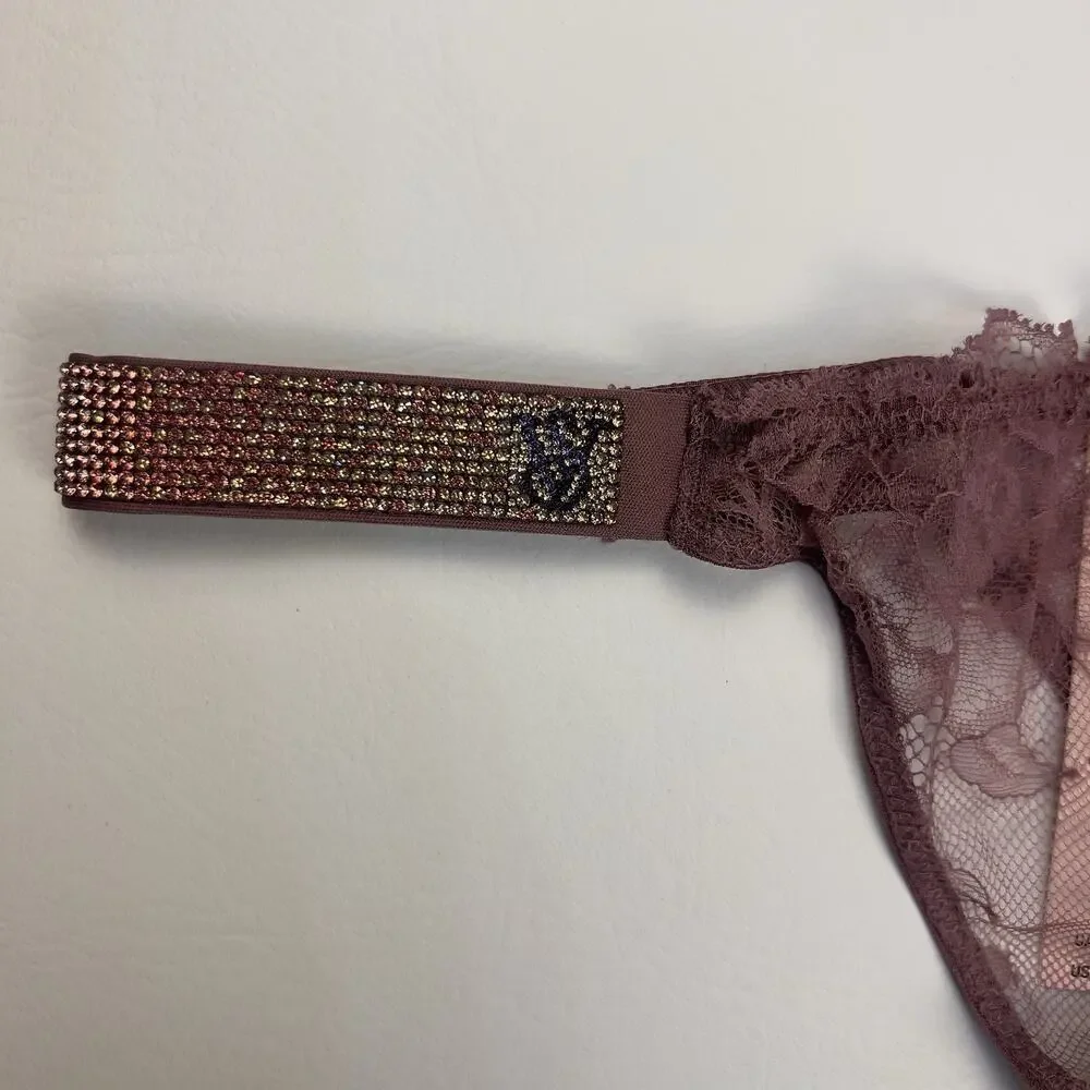 2 Victoria's Secret Very Sexy‎ Rhinestone Shine Logo Thong String Panties S.L